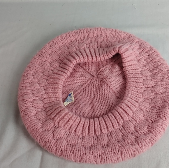 Vtg Knitted Beanie Beret By Hansen Made In USA Pink Open Knit 1980/90s - Picture 8 of 13